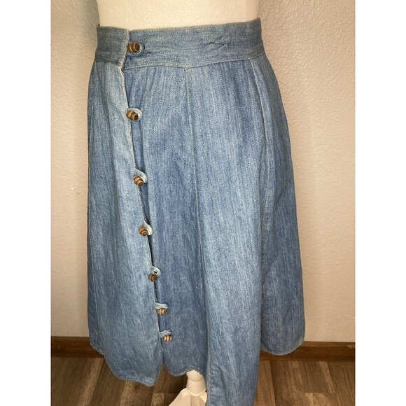 Vintage Denim Wrap Around Skirt Wooden Barrel Button XS/S SEE MEASUREMENTS - Picture 6 of 9